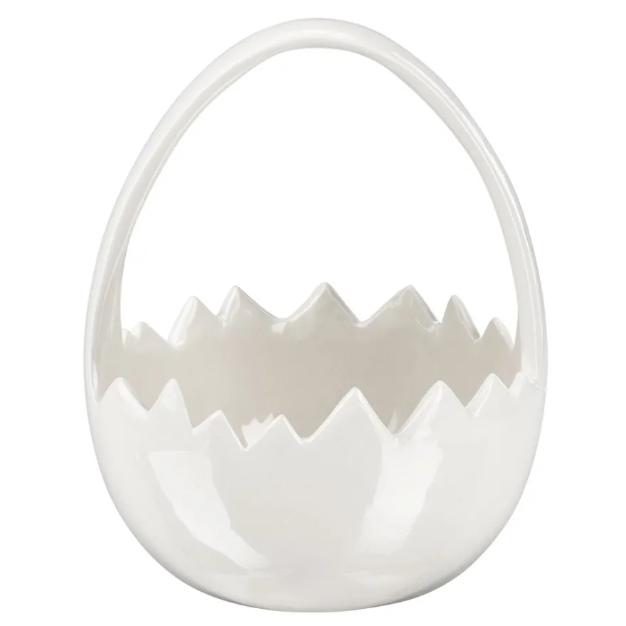 Körbchen in Eierschalenform, 15,2cm hoch, 12,1cm breit, 11,5cm tief, weiß glänzend