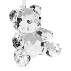 Kristall-Bär, facettiert, klar, 6,4cm x 4,5cm x 6,5cm, inkl. Organzaband