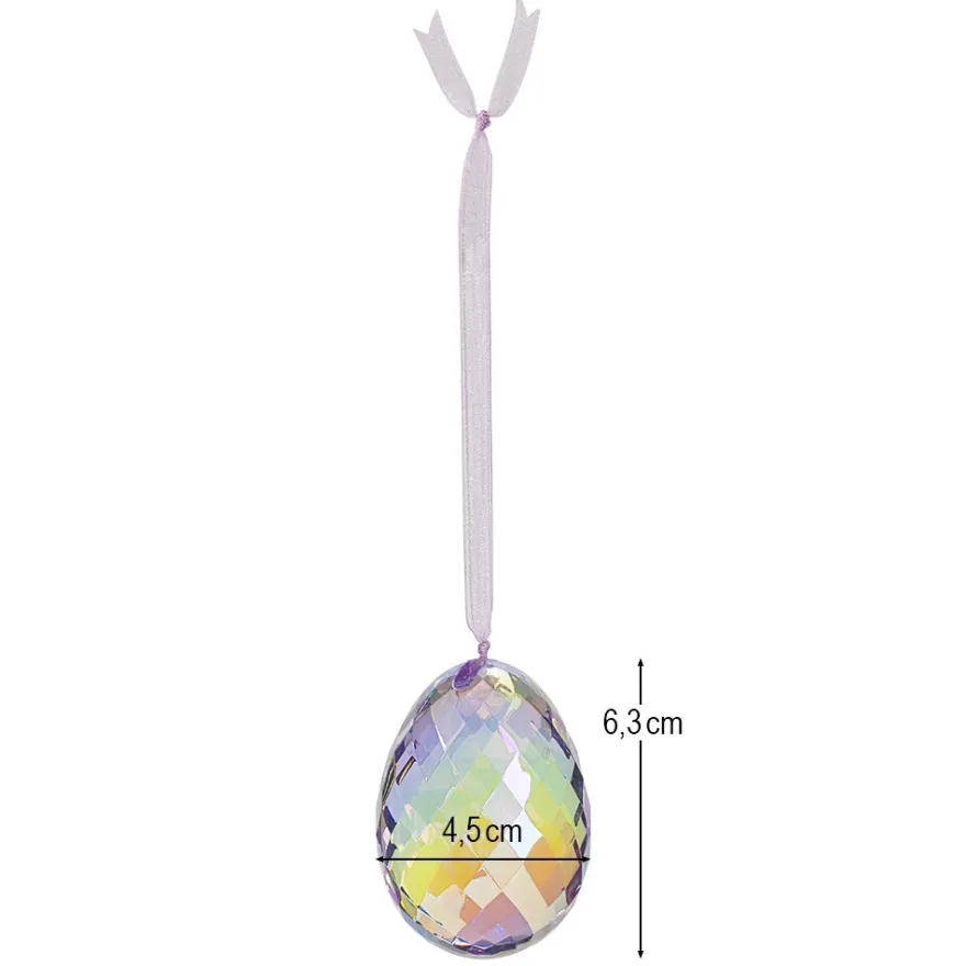 Kristall-Ei, facettiert & irisierend, 6,3cm x 4,5cm, inkl. Organzaband zum Aufhängen