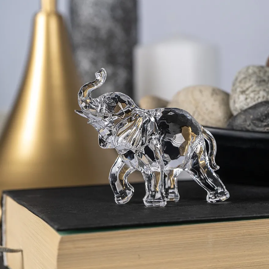 Kristall-Elefant, facettiert, klar, 7cm x 6,6cm x 2,7cm