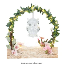 Kristall-Eule, facettiert, klar, 4,4cm x 3,5cm x 6,9cm, inkl. Organzaband