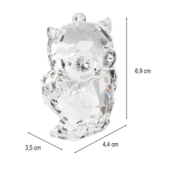 Kristall-Eule, facettiert, klar, 4,4cm x 3,5cm x 6,9cm, inkl. Organzaband