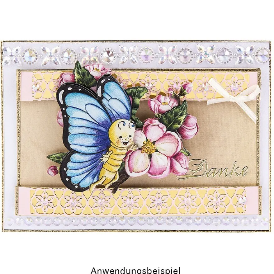 Kristallkunst, Blüten-Bordüre 3, 10cm x 30cm, selbstklebend, klar irisierend