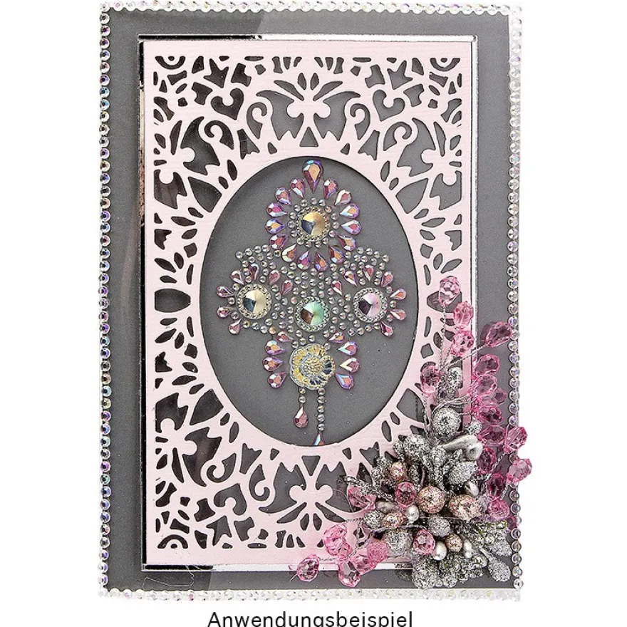 Kristallkunst, Broschen-Ornament, 10cm x 30cm, selbstklebend, klar irisierend, rosa irisierend