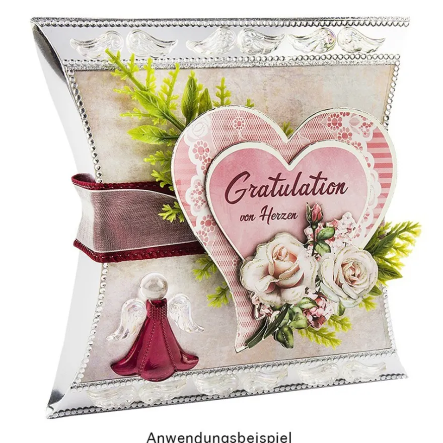 Kristallkunst, Engel, selbstklebend, Kopf: klar, Flügel: klar-irisierend, Kleid: himbeere