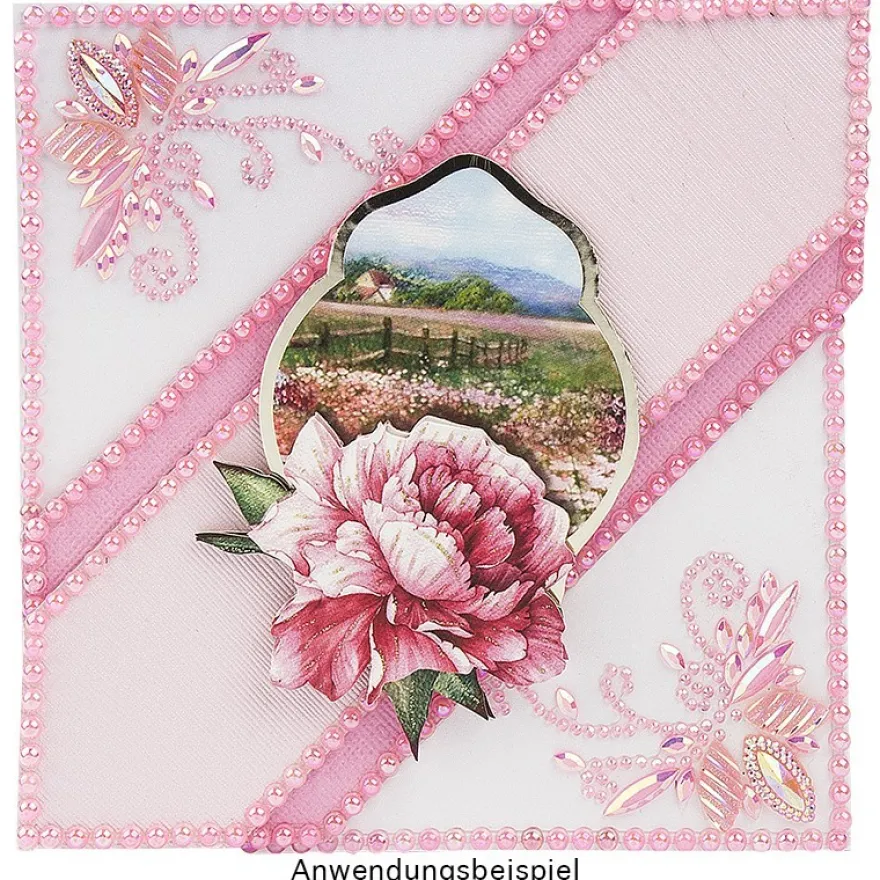 Kristallkunst, Lotus-Ornament, 10cm x 30cm, selbstklebend, rosa irisierend