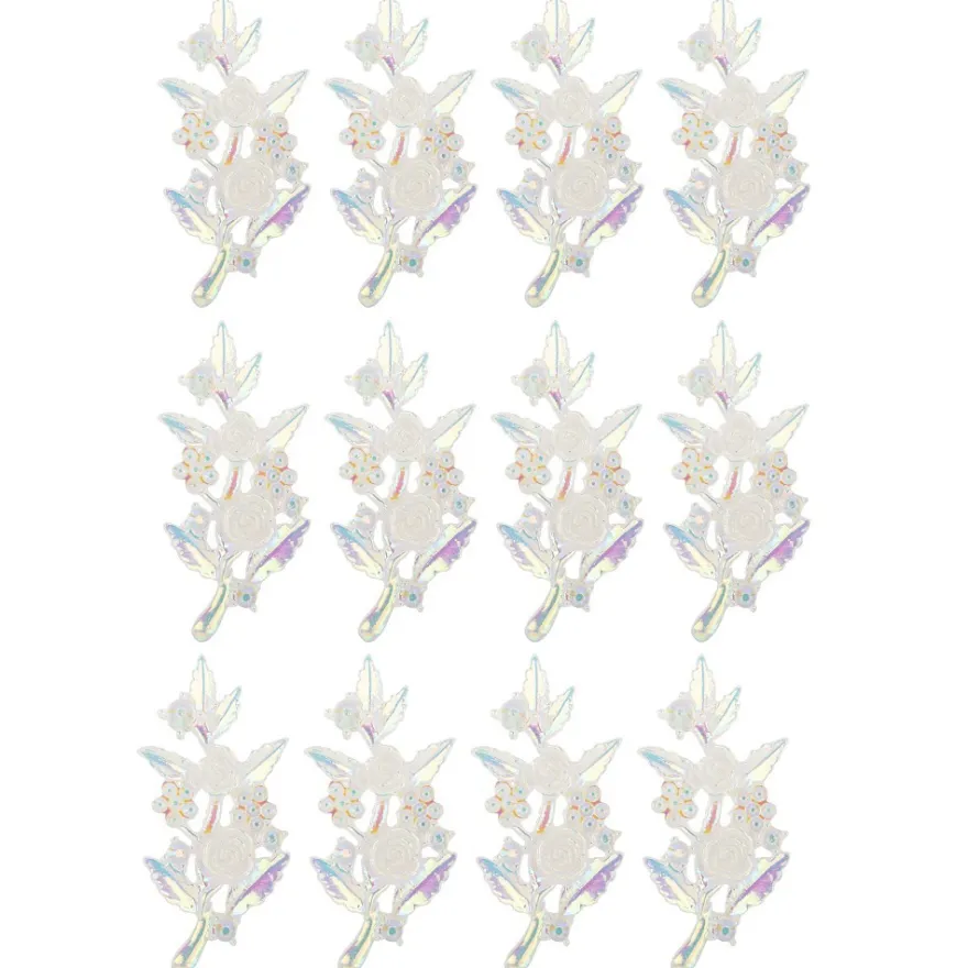 Kristallkunst-Schmucksteine, Rosenzweig 2, 2,4cm x 5,1cm, transparent, klar, irisierend, 12 Stück