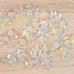 Kristallkunst-Schmucksteine, Rosenzweig 2, 2,4cm x 5,1cm, transparent, klar, irisierend, 12 Stück