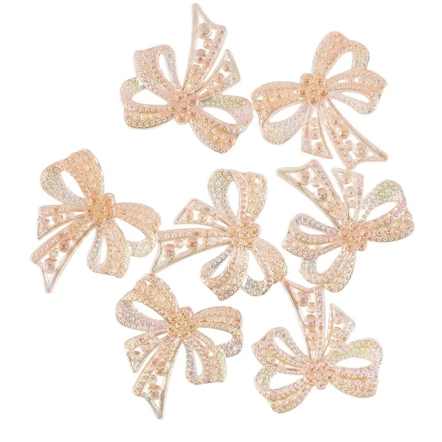 Kristallkunst-Schmucksteine, Schleife, 4,5cm x 4,5cm, transparent, irisierend, apricot, 7 Stück
