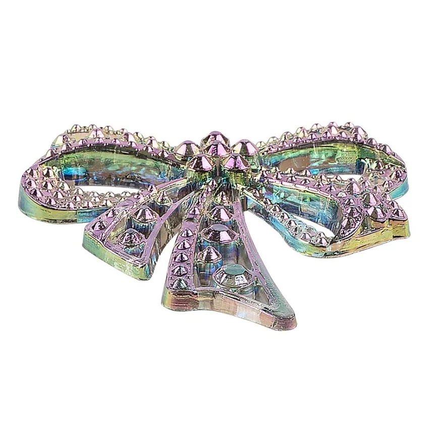 Kristallkunst-Schmucksteine, Schleife, 4,5cm x 4,5cm, transparent, irisierend, grüngold, 7 Stück