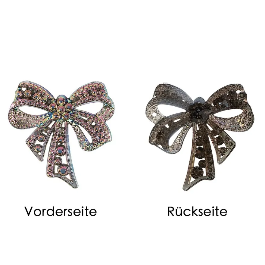 Kristallkunst-Schmucksteine, Schleife, 4,5cm x 4,5cm, transparent, irisierend, grüngold, 7 Stück