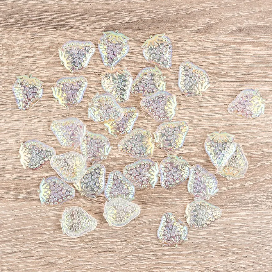 Kristallkunst-Schmucksteine, Erdbeere, 1,7cm x 2,1cm, transparent, klar, irisierend, 30 Stück