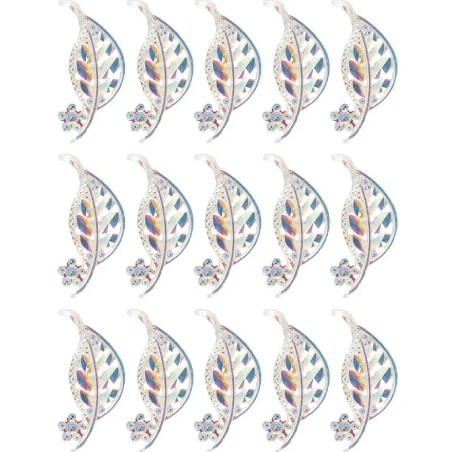 Kristallkunst-Schmucksteine, Blatt, 2,3cm x 5cm, transparent, klar, irisierend, 15 Stück