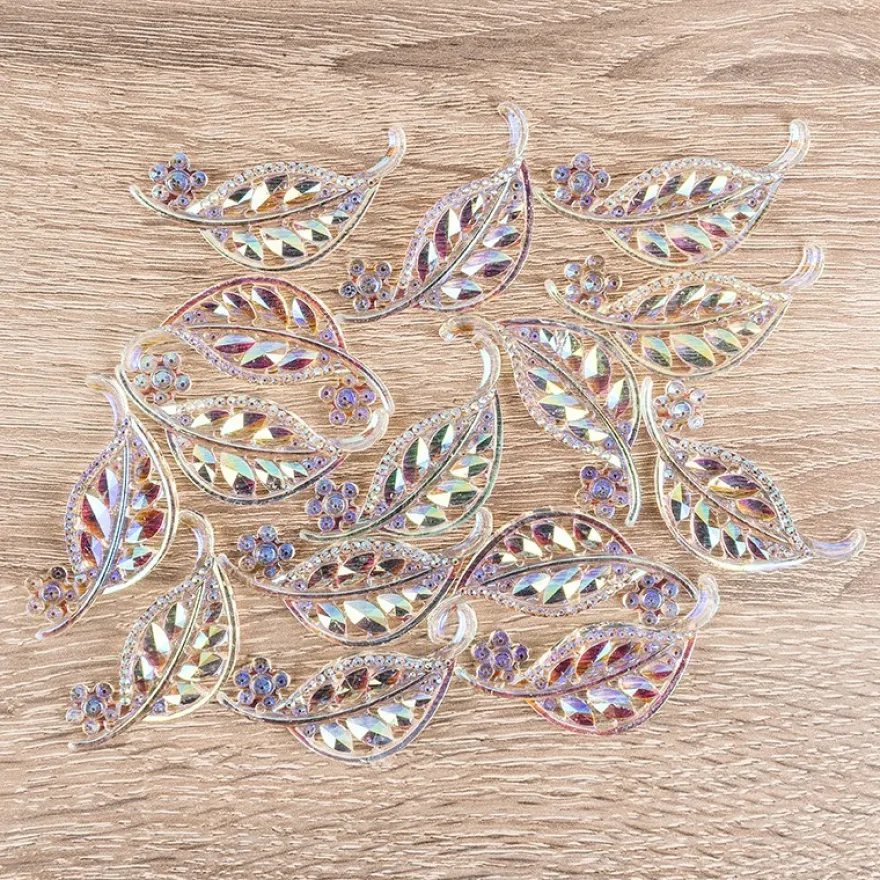 Kristallkunst-Schmucksteine, Blatt, 2,3cm x 5cm, transparent, klar, irisierend, 15 Stück