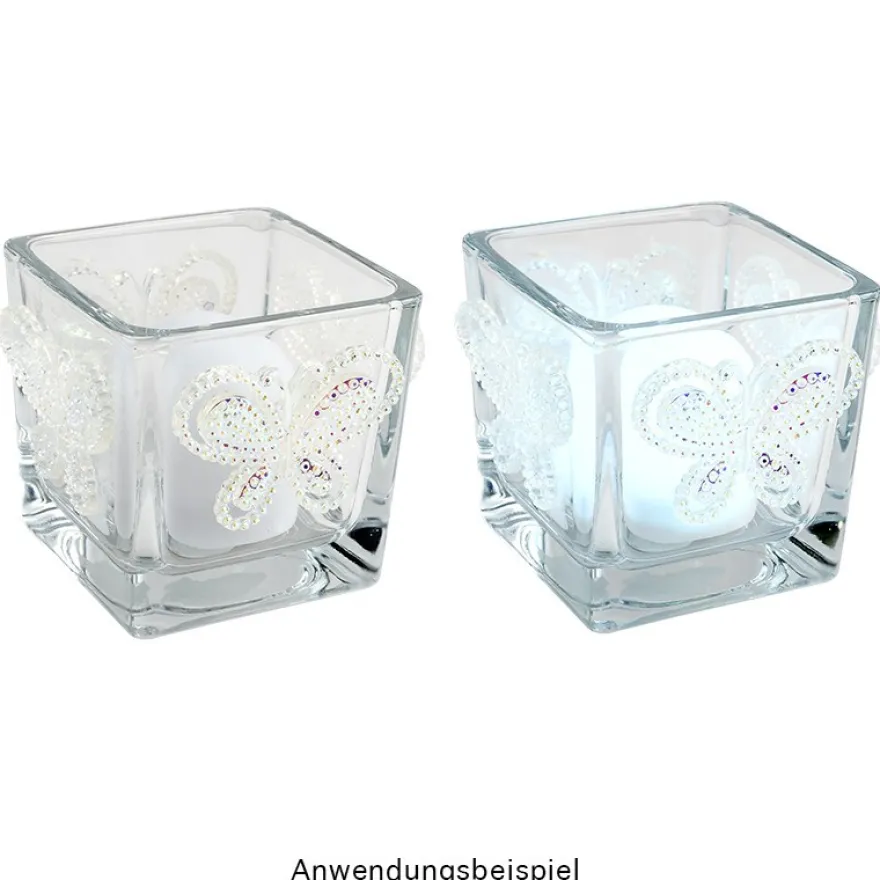 Kristallkunst-Schmucksteine, Schmetterling 2, 3,3cm x 4,5cm, transparent, klar, irisierend, 12 Stück