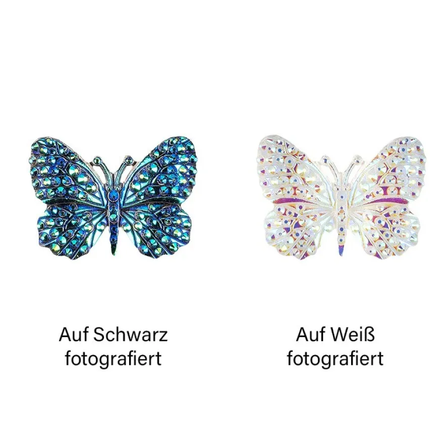 Kristallkunst-Schmucksteine, Schmetterling 1, 2,4cm x 3,2cm, transparent, klar, irisierend, 15 Stück