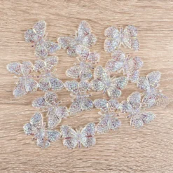 Kristallkunst-Schmucksteine, Schmetterling 1, 2,4cm x 3,2cm, transparent, klar, irisierend, 15 Stück