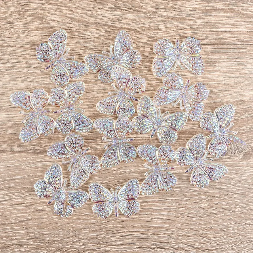 Kristallkunst-Schmucksteine, Schmetterling 1, 2,4cm x 3,2cm, transparent, klar, irisierend, 15 Stück