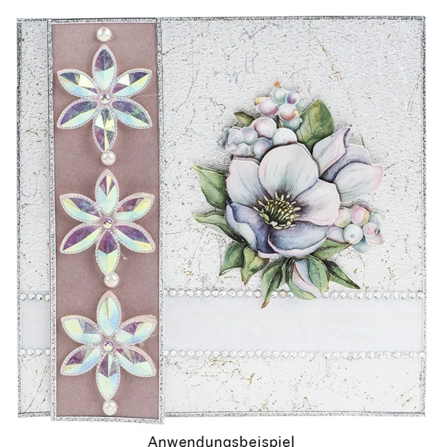 Kristallkunst-Schmucksteine, Blüte, Ø 4,3cm, transparent, klar, irisierend, 12 Stück
