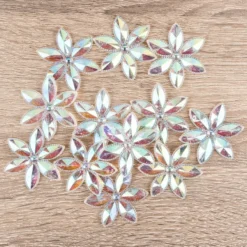 Kristallkunst-Schmucksteine, Blüte, Ø 4,3cm, transparent, klar, irisierend, 12 Stück