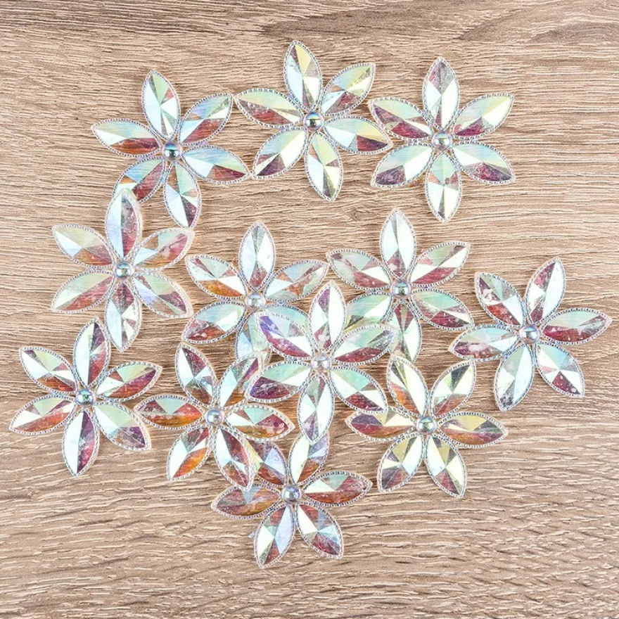 Kristallkunst-Schmucksteine, Blüte, Ø 4,3cm, transparent, klar, irisierend, 12 Stück