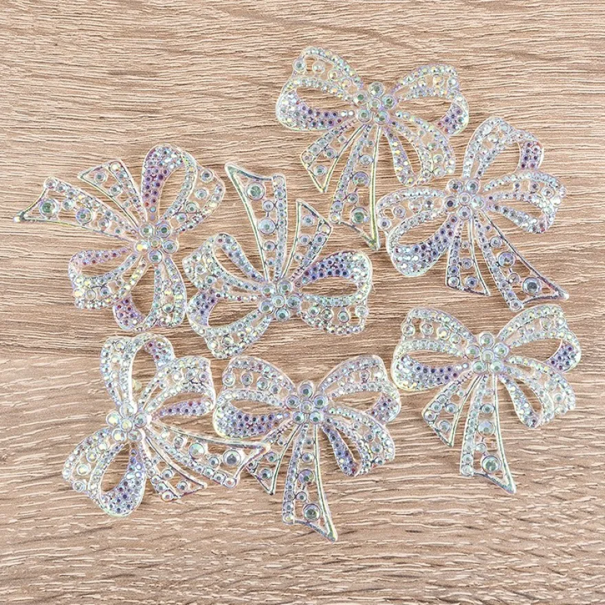Kristallkunst-Schmucksteine, Schleife, 4,5cm x 4,5cm, transparent, klar, irisierend, 7 Stück