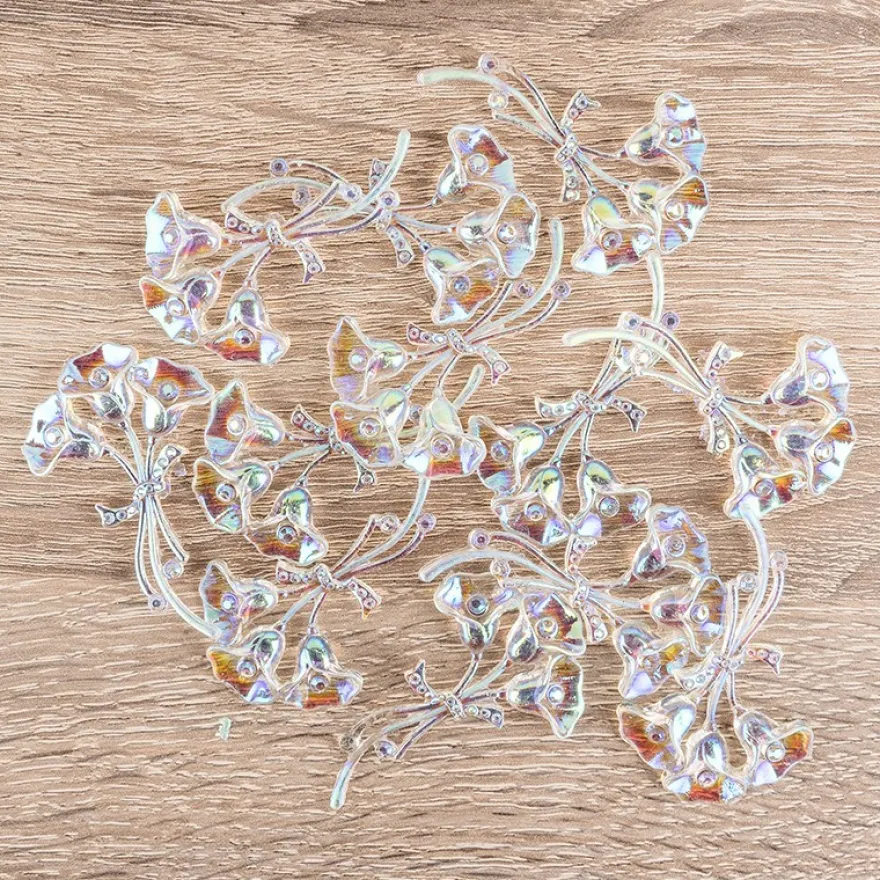 Kristallkunst-Schmucksteine, Blumenstrauß, 3,4cm x 5,5cm, transparent, klar, irisierend, 12 Stück