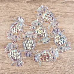 Kristallkunst-Schmucksteine, Eule, 3,4cm x 4,8cm, transparent, klar, irisierend, 7 Stück