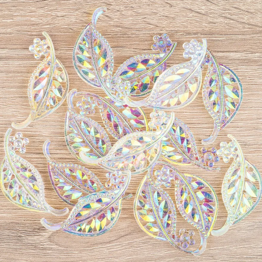 Kristallkunst-Schmucksteine, Blatt 2, 2,3cm x 5cm, transparent, klar, irisierend, 15 Stück