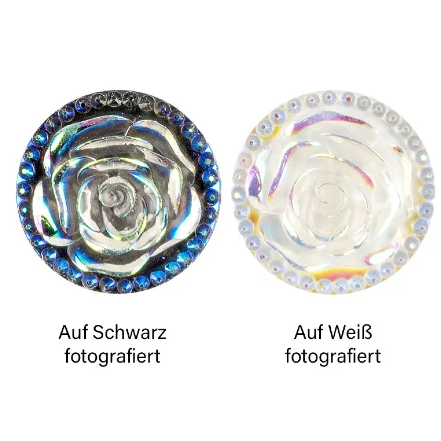 Kristallkunst-Schmucksteine, Rosenblüte, Ø 2,6cm, transparent, klar, irisierend, 15 Stück