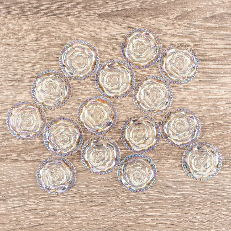 Kristallkunst-Schmucksteine, Rosenblüte, Ø 2,6cm, transparent, klar, irisierend, 15 Stück
