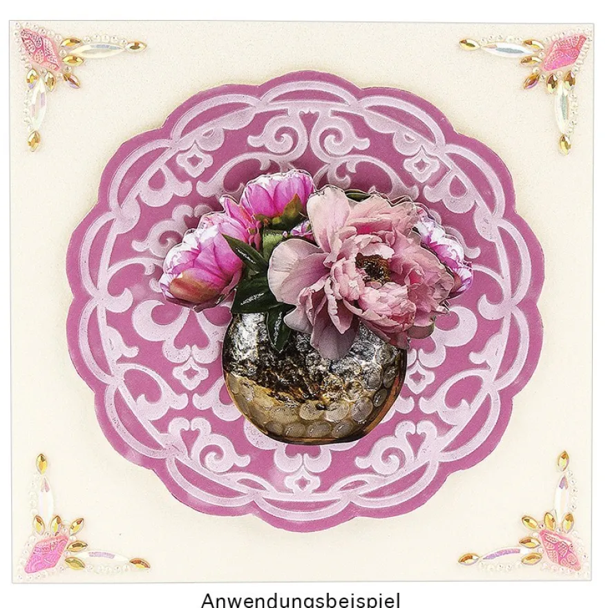 Kristallkunst, Zierecken-Ornament 1, 10cm x 30cm, selbstklebend, klar/rosa/bernstein hell irisierend
