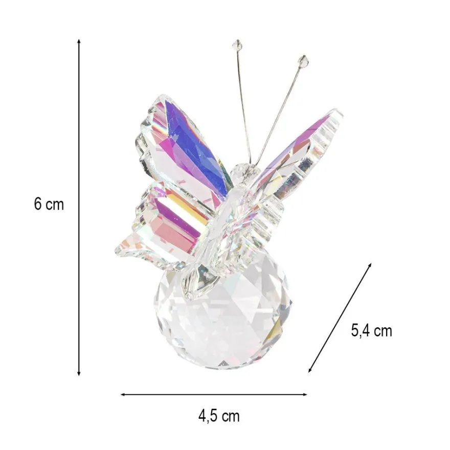Kristall-Schmetterling auf Kugel, facettiert & irisierend, 4,5cm x 5,4cm x 6cm