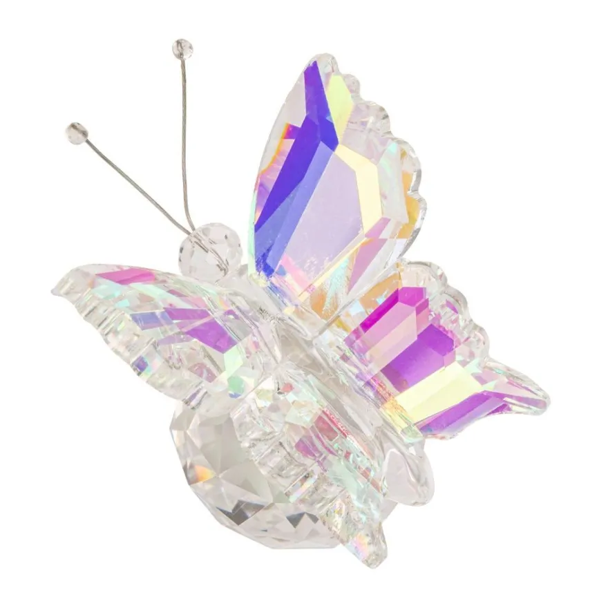 Kristall-Schmetterling auf Kugel, facettiert & irisierend, 4,5cm x 5,4cm x 6cm