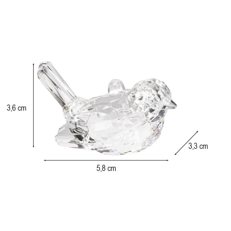 Kristall-Vögel, facettiert, klar, 3,3cm x 3,6cm x 5,8cm, inkl. Organzaband, 4 Stück