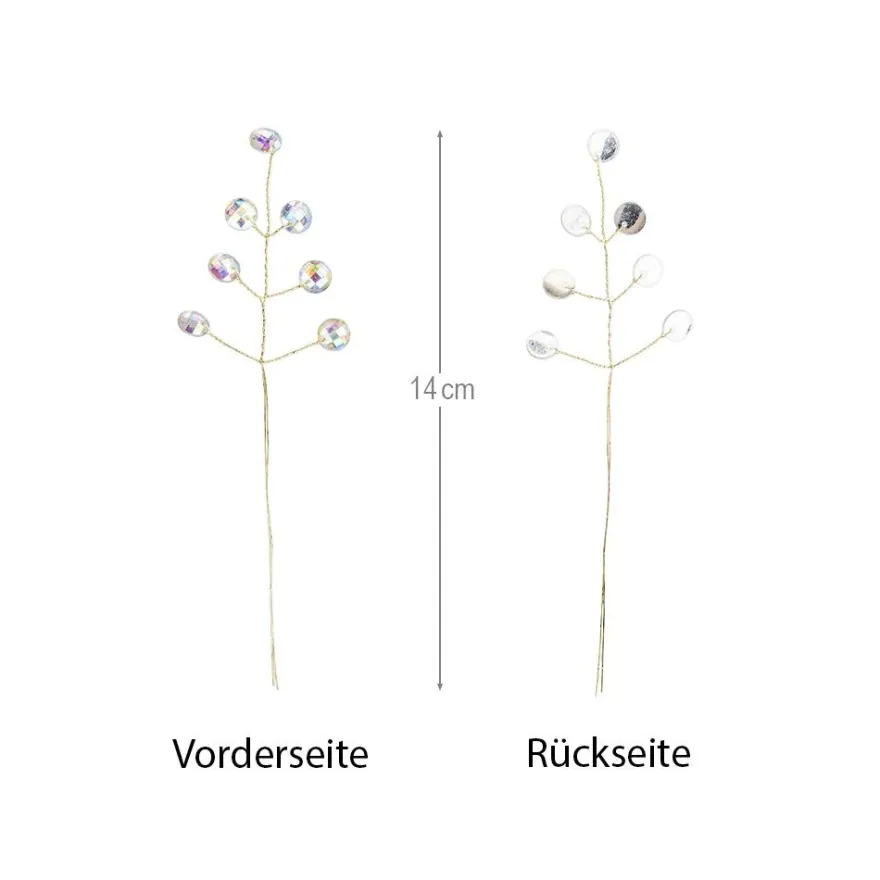 Kristallzweige, Kreise, 14cm, silber hinterlegt, klar, irisierend, 10 Stück