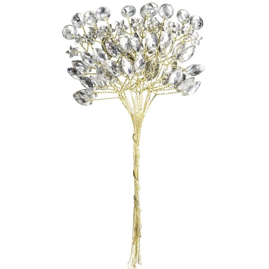 Kristallzweige, Navette, Blumen, Kreise, 14cm, silber hinterlegt, klar, 10 Stück
