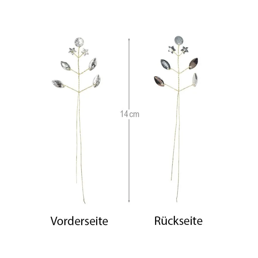 Kristallzweige, Navette, Blumen, Kreise, 14cm, silber hinterlegt, klar, 10 Stück