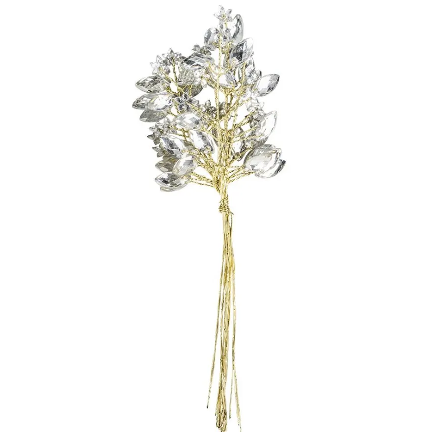 Kristallzweige, Navette & Blumen, 14cm, silber hinterlegt, klar, 10 Stück