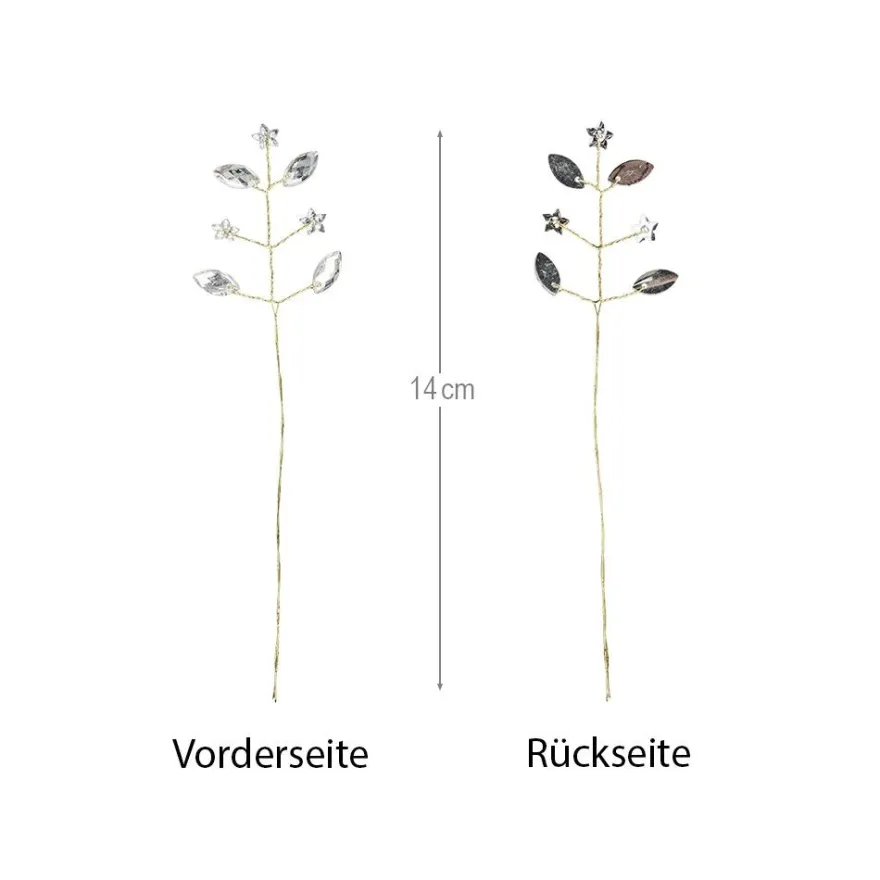 Kristallzweige, Navette & Blumen, 14cm, silber hinterlegt, klar, 10 Stück