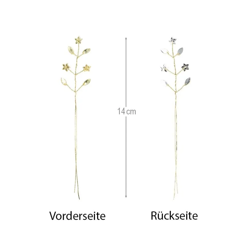 Kristallzweige, Navette & Blumen, 14cm, silber hinterlegt, champagner, 10 Stück