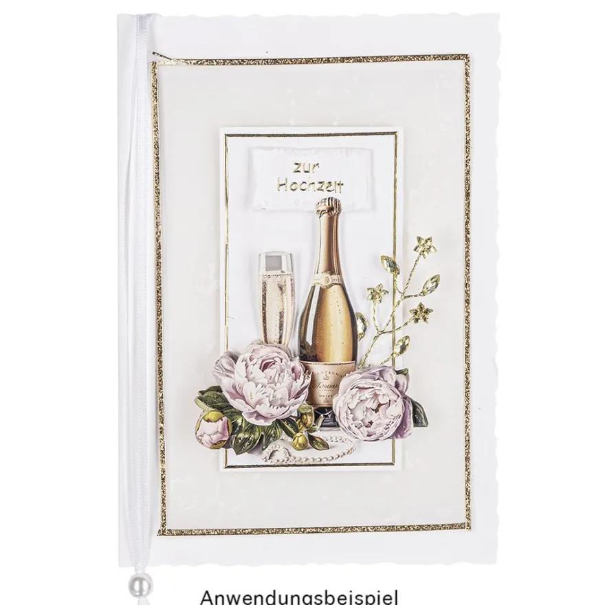 Kristallzweige, Navette & Blumen, 14cm, silber hinterlegt, champagner, 10 Stück