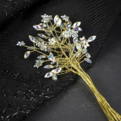 Kristallzweige, Navette & Blumen, 14cm, silber hinterlegt, klar, irisierend, 10 Stück