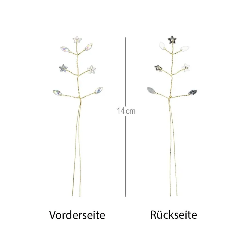Kristallzweige, Navette & Blumen, 14cm, silber hinterlegt, klar, irisierend, 10 Stück