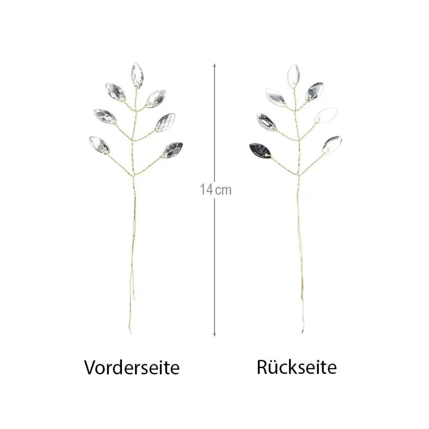 Kristallzweige, Navette, 14cm, silber hinterlegt, klar, 10 Stück