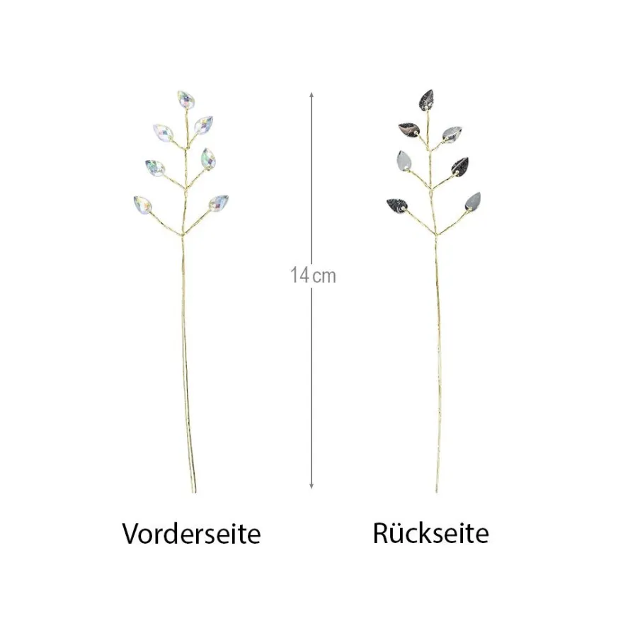 Kristallzweige, Navette, 14cm, silber hinterlegt, klar, irisierend, 10 Stück