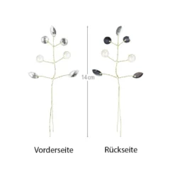 Kristallzweige, Navette, Kreise, Perlen, 14cm, silber hinterlegt, klar, 10 Stück