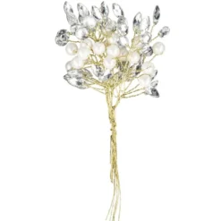 Kristallzweige, Navette, Kreise, Perlen, 14cm, silber hinterlegt, klar, 10 Stück