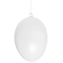 Kunststoff-Eier mit Loch, 6cm hoch, Ø 4,5cm, weiß, inkl. Nylonband und Ösen, 100 Stück
