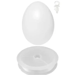 Kunststoff-Eier mit Loch, 6cm hoch, Ø 4,5cm, weiß, inkl. Nylonband und Ösen, 100 Stück
